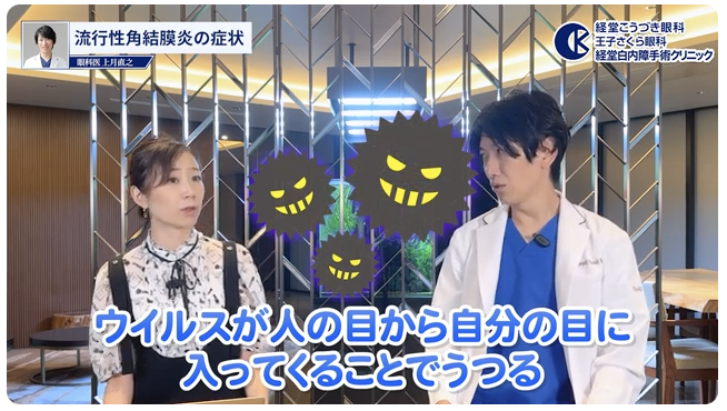 ウイルスが人の目から自分の目に入ってくることでうつる